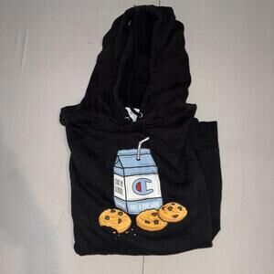 Black Champion hoodie with milk and cookies design #hoodie